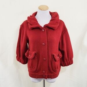 Marc by Marc Jacobs red wool knit jacket ruffled Small